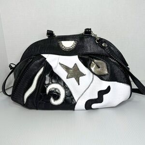 Vtg Desiree Black and White Celestial Patchwork Handbag/Purse/Satchel/Crossbody